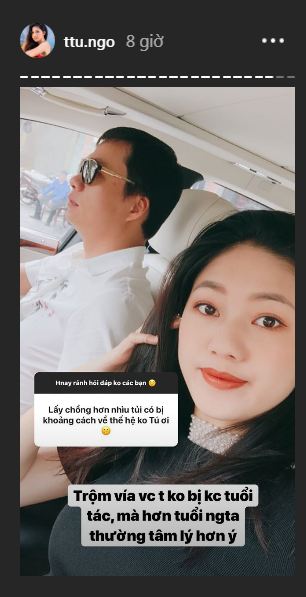 Lâu lâu Thanh Tú mới khoe ảnh chồng. Cô cũng chia sẻ chồng hơn tuổi nên tâm lý hơn.  