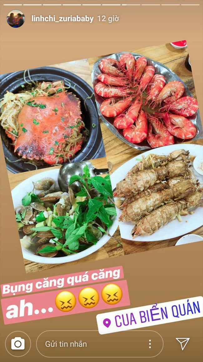 Linh Chi đăng ảnh đi ăn hải sản cùng Lâm Vinh Hải trên Instagram Story.    