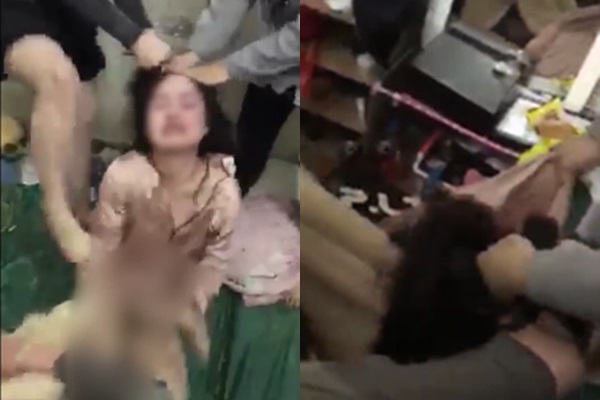 Trong khi đó, anh chồng dùng chăn để che chắn cho bồ.