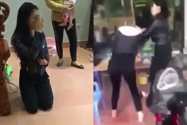Cô gái bị hàng xóm quanh nhà chị vợ giữ lại.