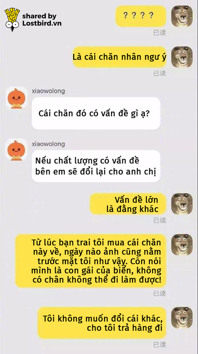 Bất lực với người yêu, cô gái đã nhắn tin với chủ shop đòi trả lại chiếc chăn.