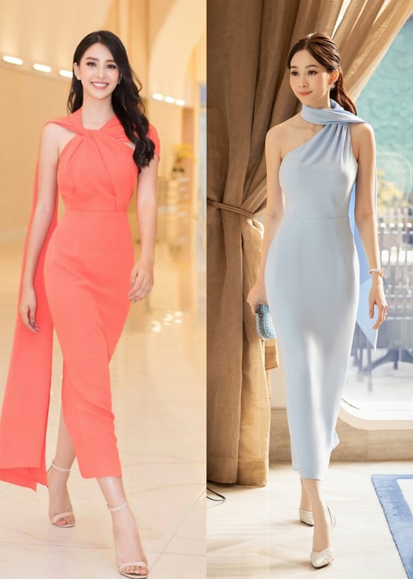 Với diện mạo này, Tiểu Vy được fan so sánh với đàn chị Đặng Thu Thảo. Hai thiết kế khá giống nhau và được tạo bởi cùng một bàn tay khối óc, đó là NTK Lê Thanh Hòa.  