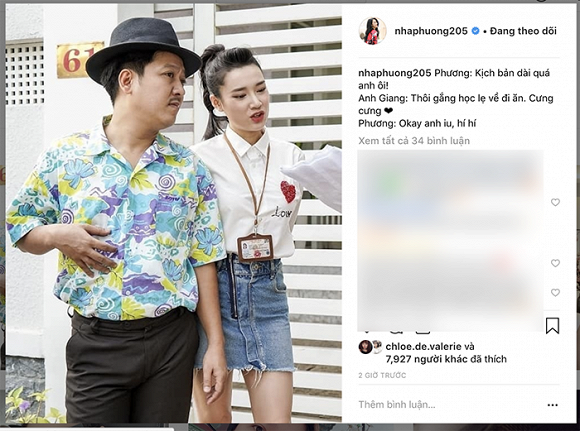 Nhã Phương đăng tải hình ảnh với Trường Giang.    