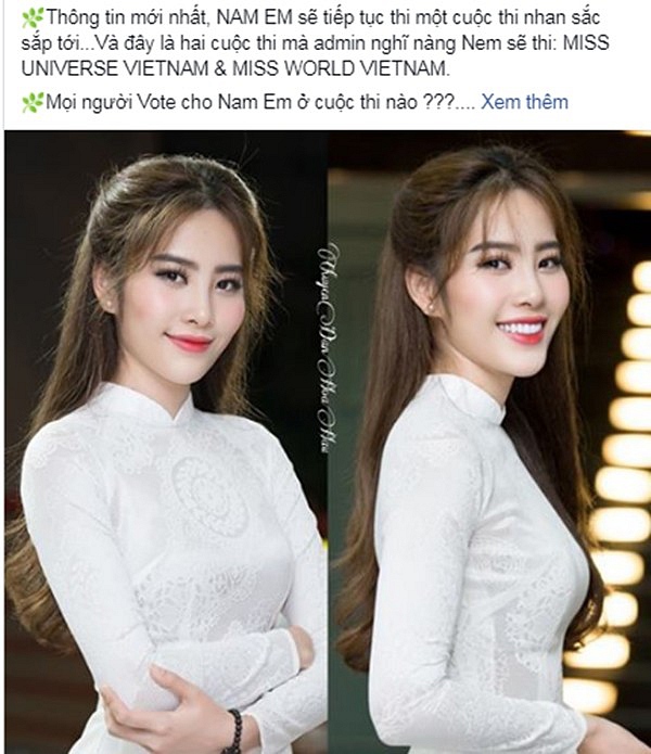 Nhiều fanpage, hội nhóm fan chia sẻ thông tin Nam Em sẽ tham gia một cuộc thi hoa hậu trong năm nay.    