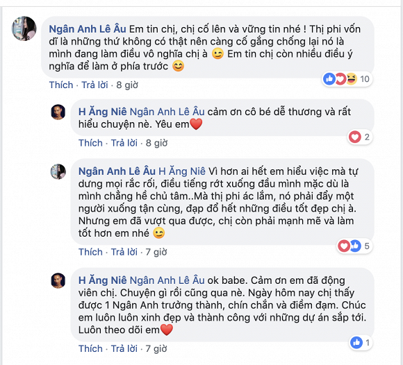 Hoa hậu Lê Âu Ngân Anh công khai ủng hộ tinh thần cho đàn chị với lí do rất nhân văn.  