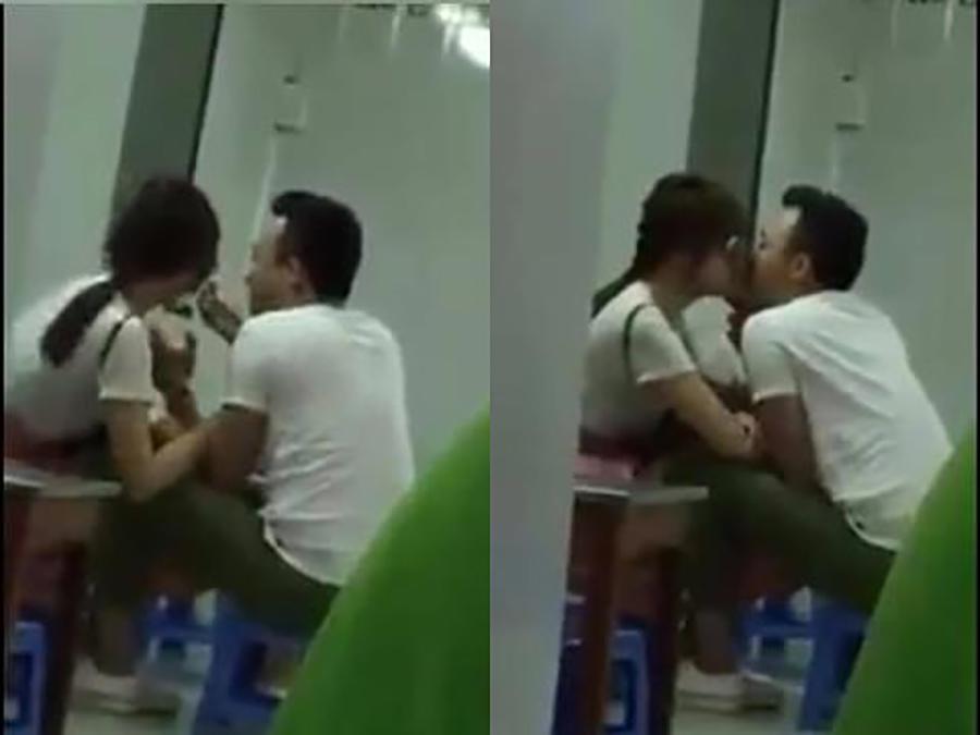 Trong quán ăn, cặp đôi cũng không quên trao cho nhau nụ hôn ấm áp.     