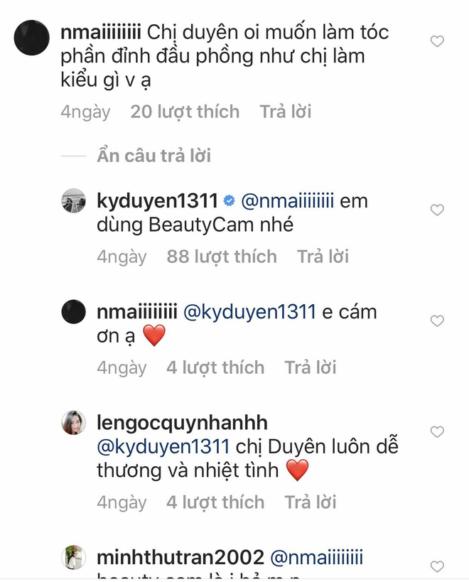 Kỳ Duyên có thói quen trả lời câu hỏi từ người hâm mộ theo một cách dí dỏm và lịch sự.