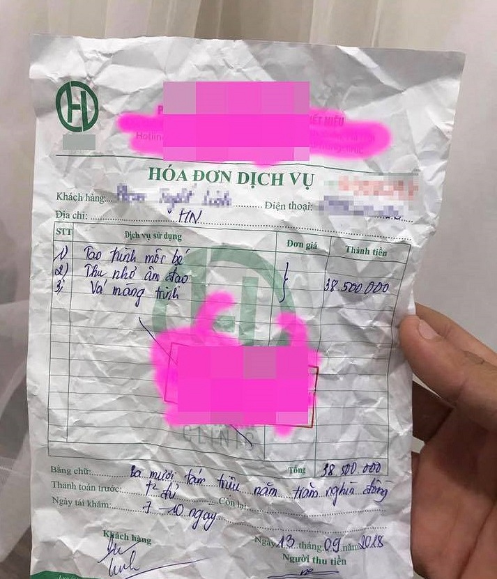 Hóa đơn chi phí vá trinh của cô gái trong câu chuyện.