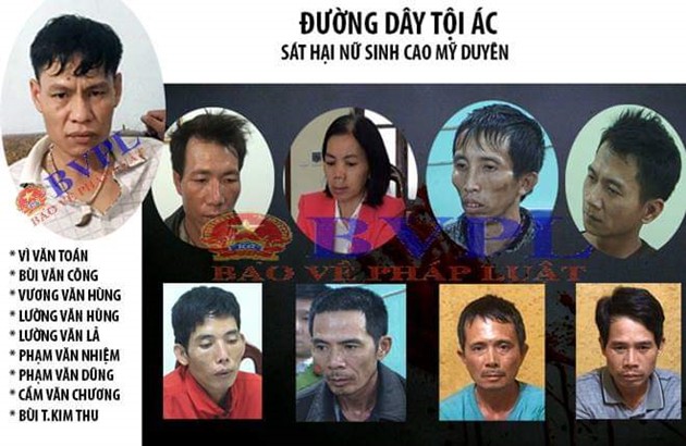 9 đối tượng bị bắt giữ vụ nữ sinh giao gà bị sát hại. Ảnh: Bảo vệ pháp luật.