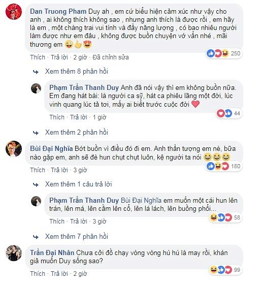 Thậm chí, ngay sau khi Thanh Duy Idol chia sẻ, Đan Trường cũng lên tiếng an ủi, động viên và thể hiện sự yêu mến.   
