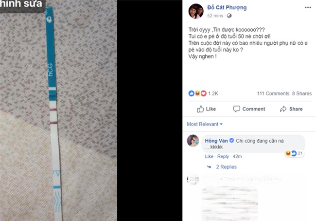 Cát Phương khoe hai vạch trên trang cá nhân của mình