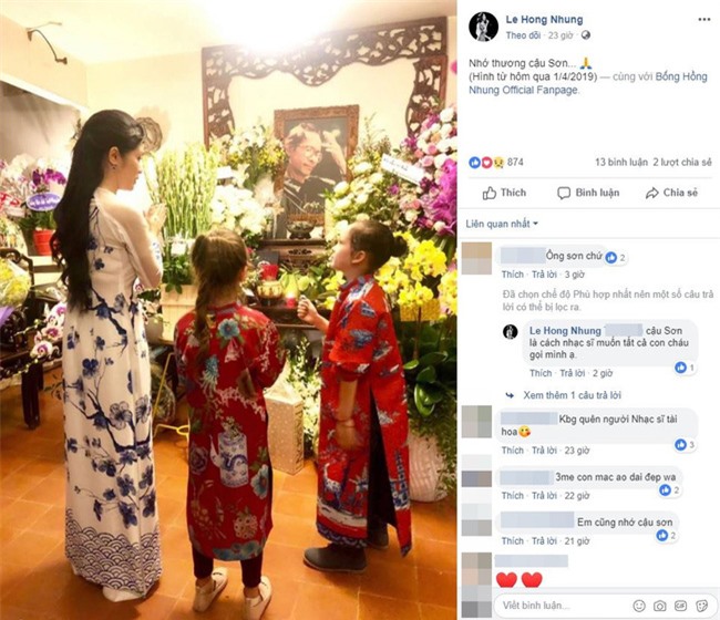 Trước đó ít lâu, ca sĩ Hồng Nhung đưa Tôm và Tép đến thắp hương cho cố nhạc sĩ.