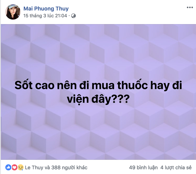 Mai Phương Thúy than thở bị ốm sốt.  