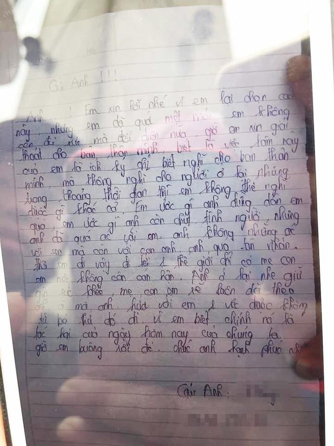 Thư tuyệt mệnh mà cô gái để lại.