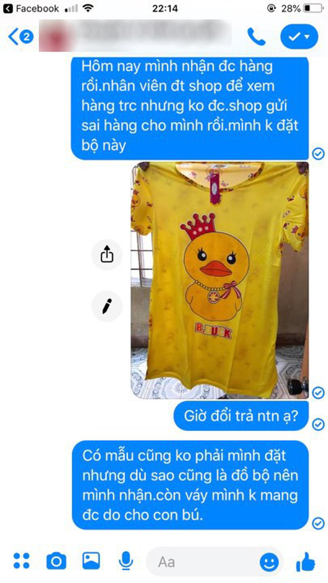 Phản hồi của cô gái hoàn toàn bị shop online ngó lơ.