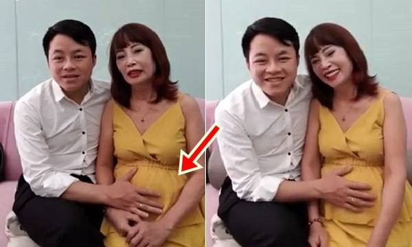Cô dâu 62 tuổi livestream khoe bụng bầu.