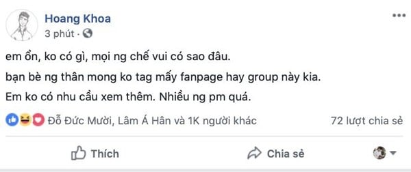 Dòng chia sẻ của Pew Pew trên trang cá nhân.