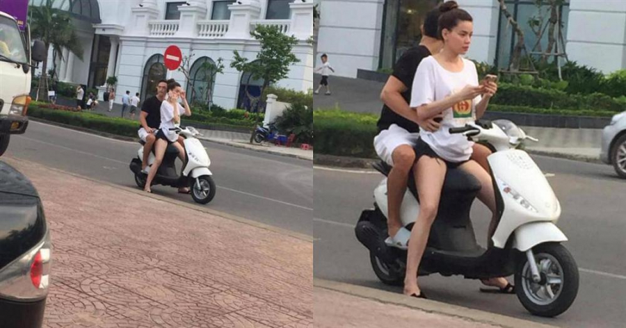 Hồ Ngọc Hà và Kim Lý xuống đường nhưng bị dân mạng soi không đội mũ bảo hiểm.    