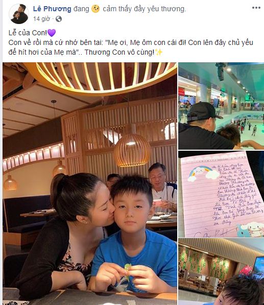Lê Phương chia sẻ: 'Lễ của con! Con về rồi mà cứ nhớ bên tai: Mẹ ơi, mẹ ôm con cái đi! Con lên đây chủ yếu để hít hơi của mẹ mà… Thương con vô cùng!.