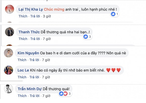 Nhiều đồng nghiệp để lại bình luận chúc phúc nam diễn viên sớm ngày 