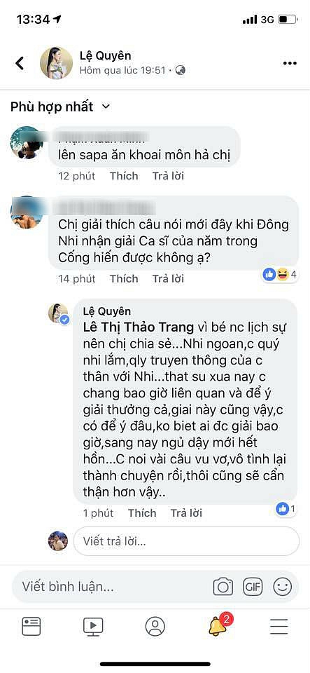 Lệ Quyên giải thích người mà cô nhắc đến không phải là Đông Nhi.