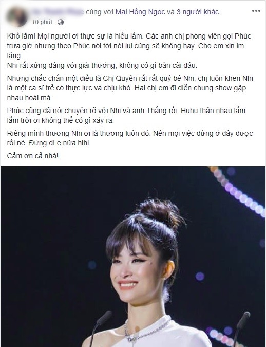 Nguyên văn dòng trạng thái từ phía đại diện ekip Lệ Quyên.  