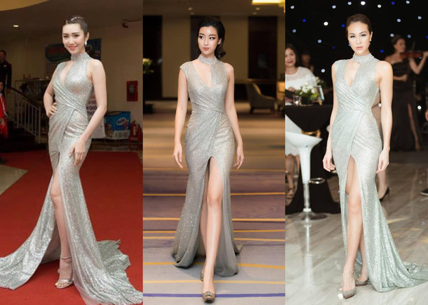 Bộ ba Shbet888 phiên bản mới nhất Thúy Ngân - Đỗ Mỹ Linh - Phương Mai đều thuyết phục tín đồ thời trang qua một mẫu đầm xẻ tà giữa gợi cảm.  