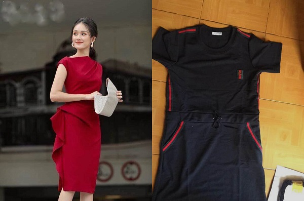 Chiếc váy shop đăng tải và chiếc váy cô nàng nhận lại.