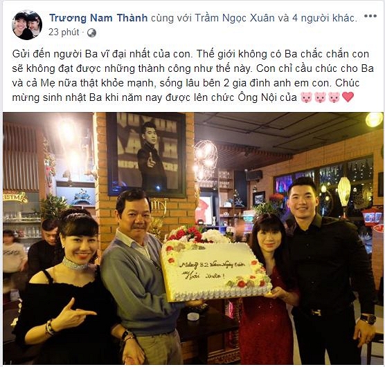 Trương Nam Thành tiết lộ ba được lên chức ông Nội trong năm nay.