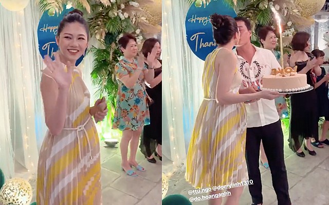 Nhìn vào hình ảnh này, có thể đoán Á hậu đang mang thai được khoảng 6, 7 tháng. Cô có vẻ tăng cân khá nhiều.    