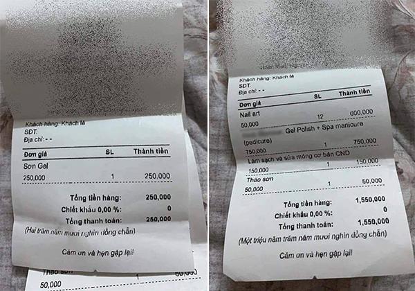 Hóa đơn 2 triệu đồng được cô nàng chia sẻ lên mạng xã hội.