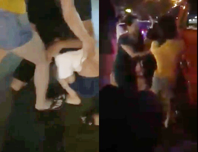 Đánh bồ nhí ngay trên đường - Ảnh cắt từ clip.