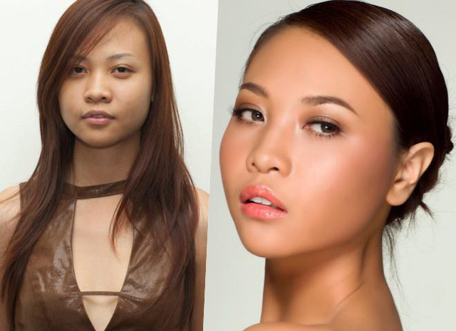 Khuôn mặt mộc của cô cũng không mấy ấn tượng  