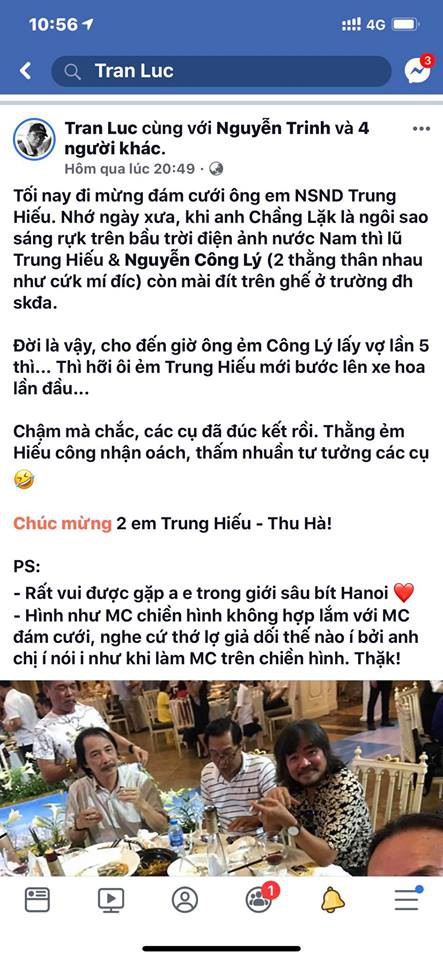 Ngay dưới status này, danh hài Công Lý đã lập tức có phản hồi. 