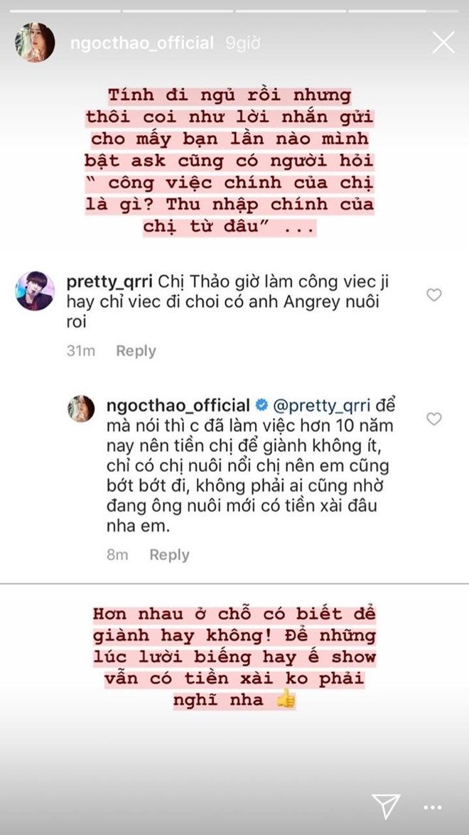 ời chia sẻ của Ngọc Thảo trên trang cá nhân. 