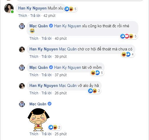 Cuộc trò chuyện vui vẻ của Kỳ Hân và Mạc Hồng Quân trên facebook.    