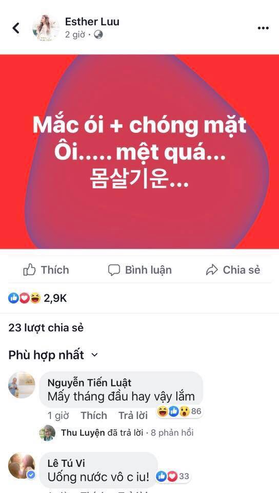 Cách đây ít phút, Hari Won có động thái mới trên trang cá nhân khi than thở mắc ói và chóng mặt. Ngay lập tức, dân mạng rầm rộ bình luận rằng - cô nàng đã có bầu. Tuy nhiên, Hari Won đã ngay lập tức phủ nhận, cô cho biết: 
