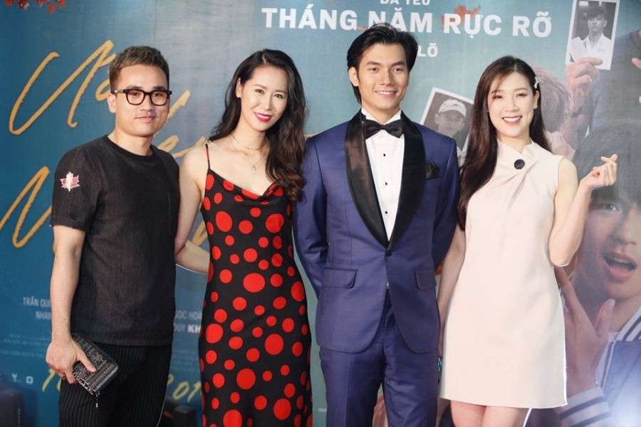 Dương Thùy Linh, Hoa hậu Áo dài Phí Thùy Linh, nhà thiết kế Hà Duy và Nhan Phúc Vinh.   