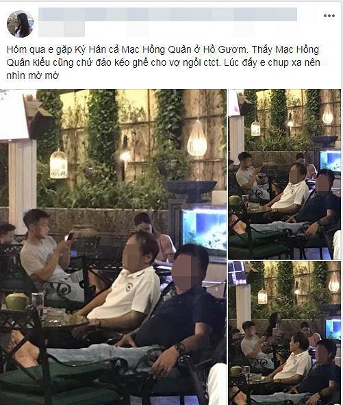 Mạc Hồng Quân được khen chu đáo khi kéo ghế cho vợ ngồi.