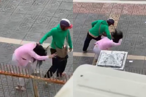 Vợ bầu bị chồng hành hung giữa phố.