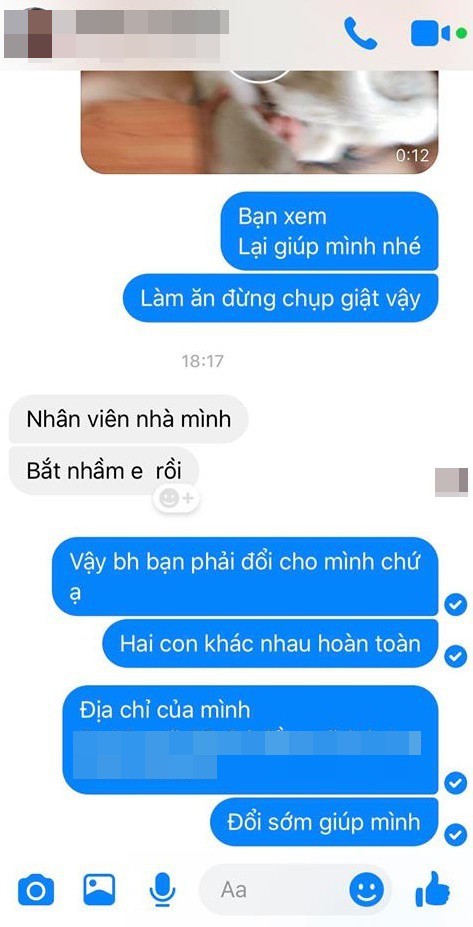 Đoạn tin nhắn giữa anh chàng và chủ shop.