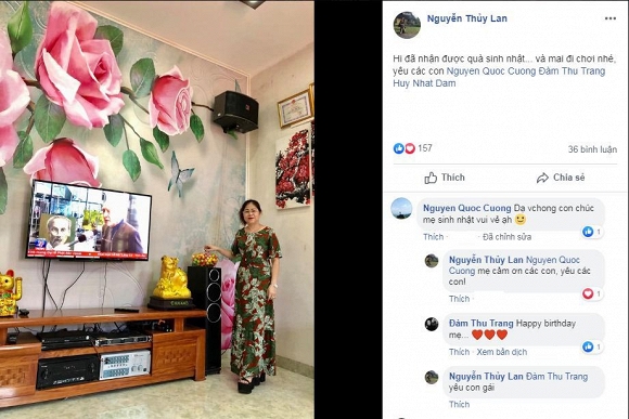 Mẹ Đàm Thu Trang khoe đã nhận được quà từ con gái và con rể. Cường Đô la cũng gửi lời chúc sinh nhật mẹ vợ.    