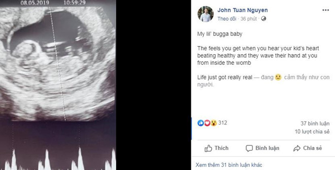 Chồng Lan Khuê chia sẻ tin vui trên trang cá nhân.   