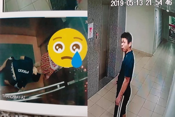 Đối tượng này quỳ xuống sàn thang máy để nhìn vào trong váy của cô gái.