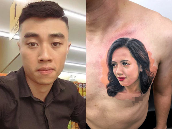 Anh chàng xăm chân dung vợ lên ngực trái.