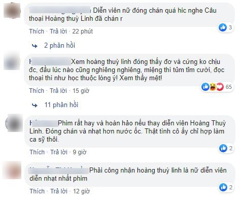 Đoạn bình luận của khán giả về diễn xuất của Hoàng Thuỳ Linh.  