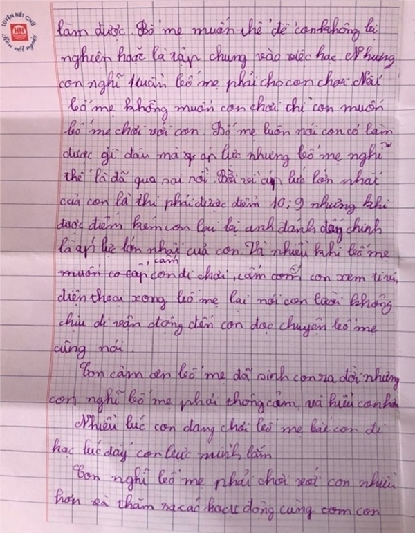 Những dòng thư ngây ngô khiến bậc làm cha làm mẹ lặng người.