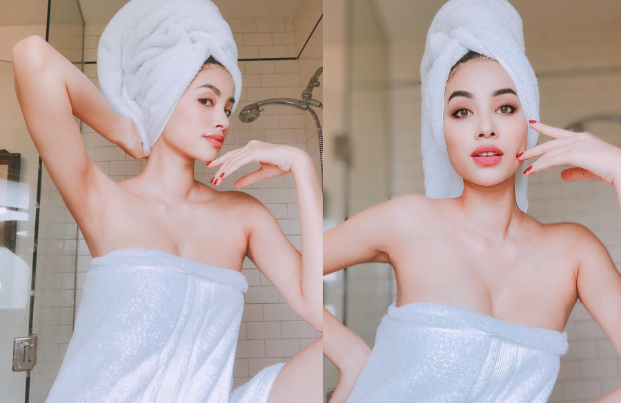 Hình ảnh nóng bỏng khoe khéo vòng 1 đầy gợi cảm của Phạm Hương.  