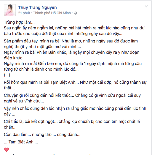 Dòng trạng thái đầy tâm trạng của Trang Pháp.