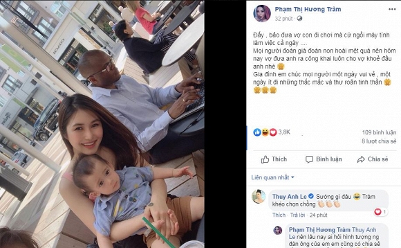 Hương Tràm công khai 'chồng con' trên trang cá nhân.  